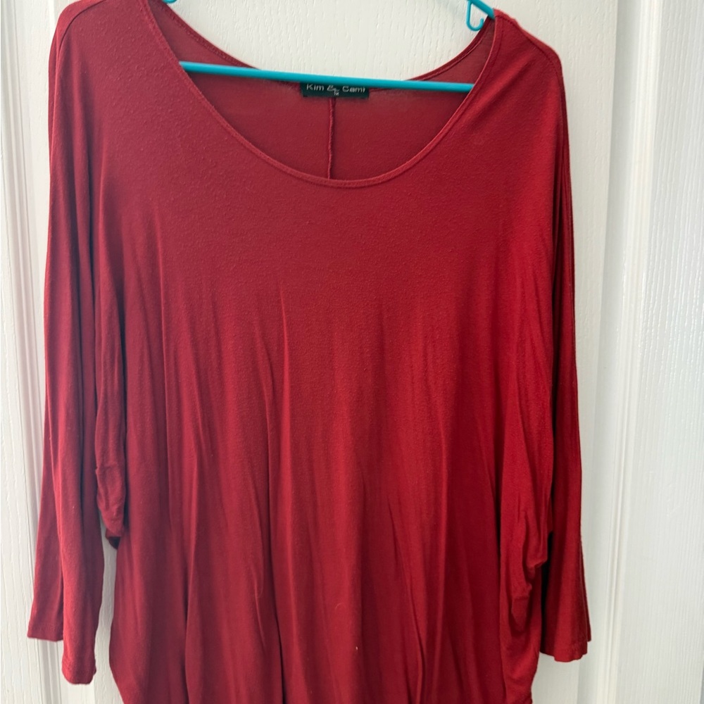 Kim & Cami Deep Red Long Sleeve Top